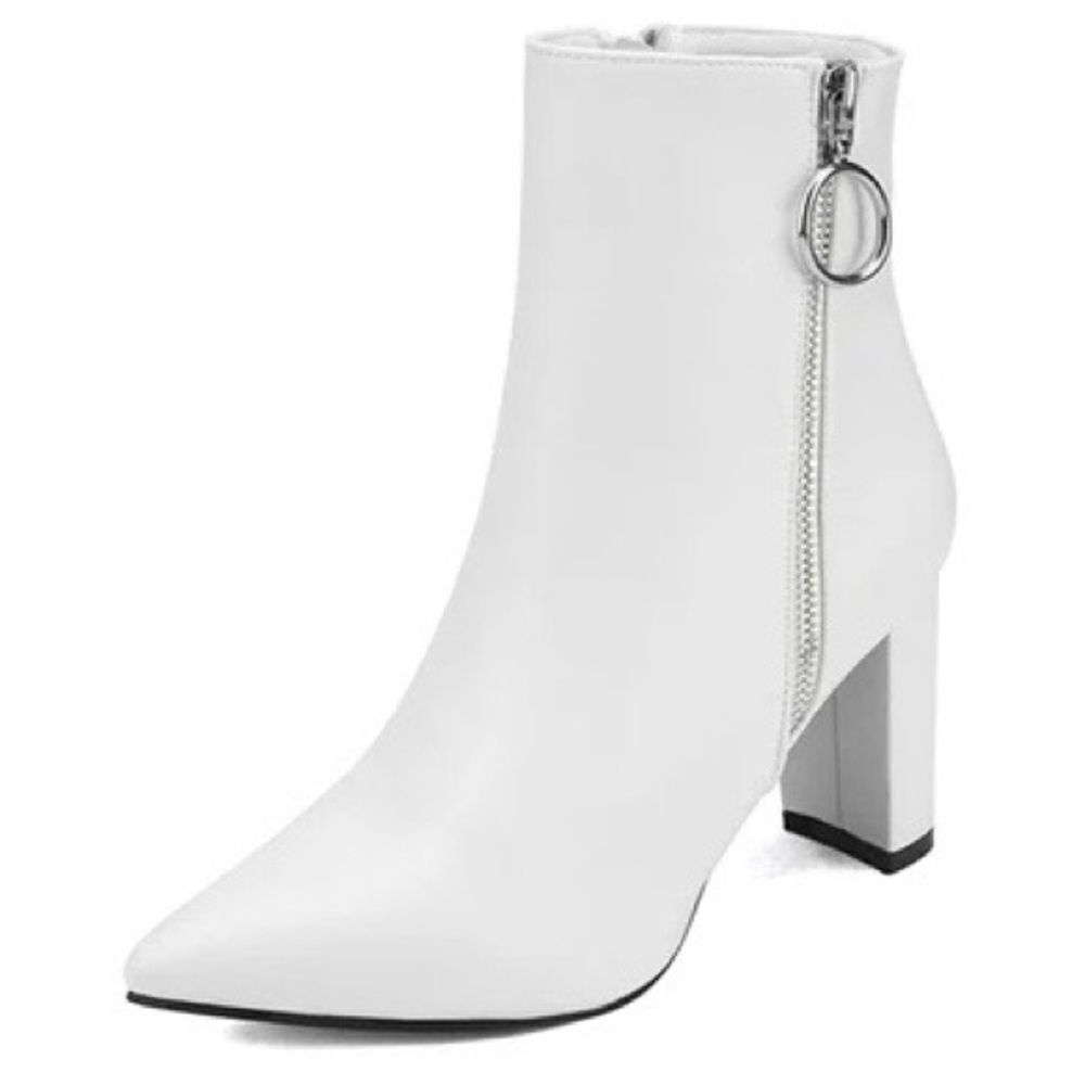 Dream Pairs Sianna-3 Chunky Heel Ankle Booties Pointed Toe Boots White NIB Sz 5